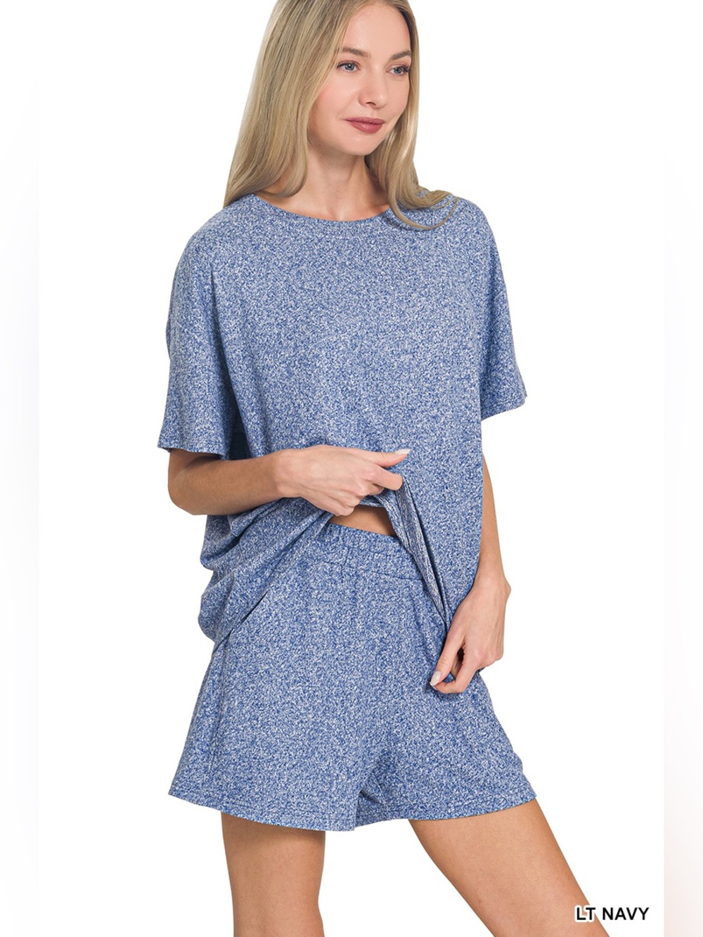 Zenana SOFT MELANGE SHORT SLEEVE TEE & SHORT PANTS SET